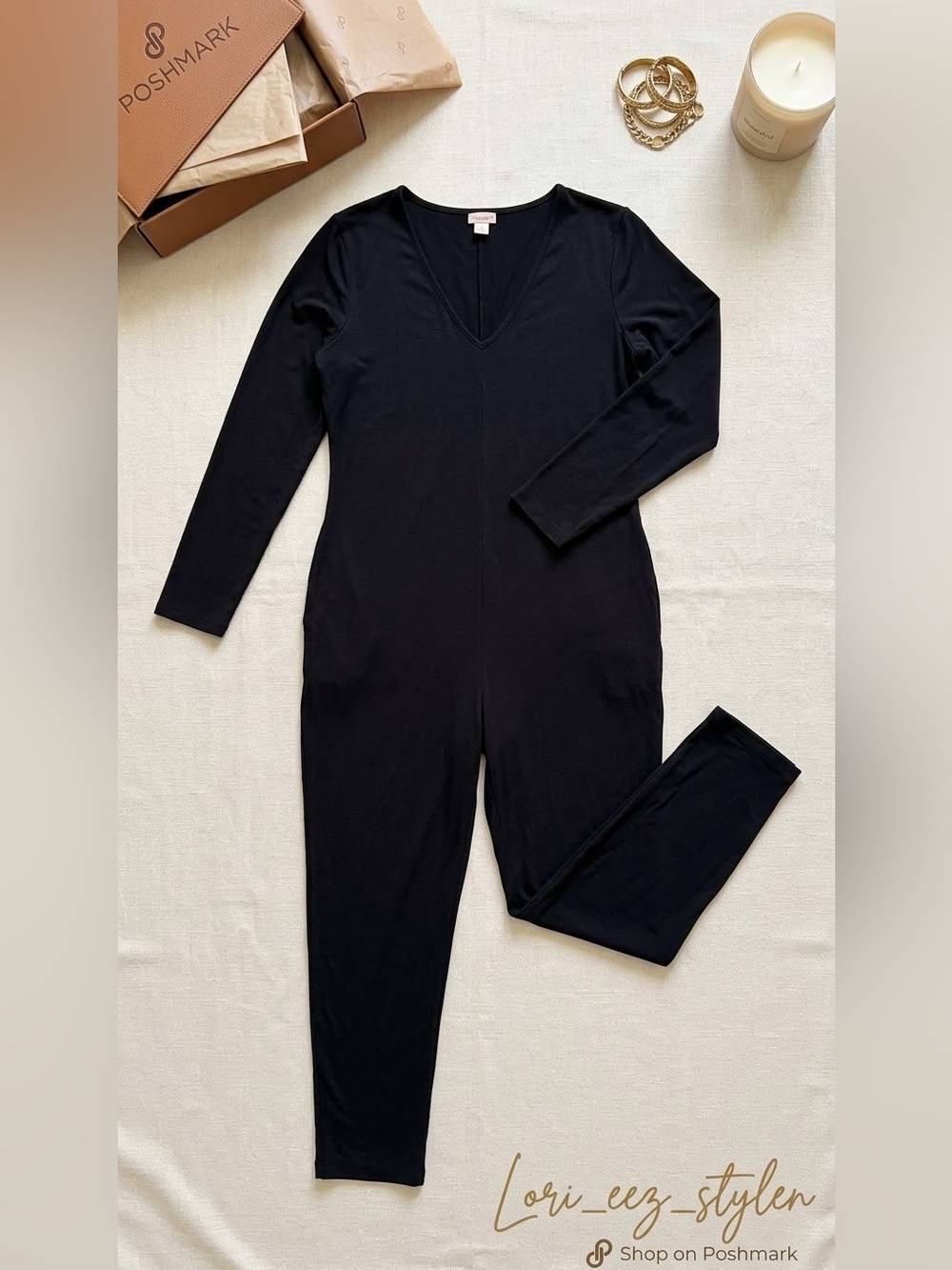 Smash + Tess Black V-Neck Long Sleeve Onesie
